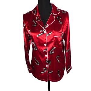 Cheibear, women’s size small satin candy cane, holiday Christmas pajama top NEW